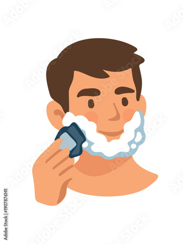 handsome man performing daily shaving routine