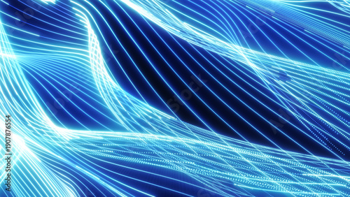 Fényképezés Abstract blue digital energy streams forming smooth light waves and glowing line