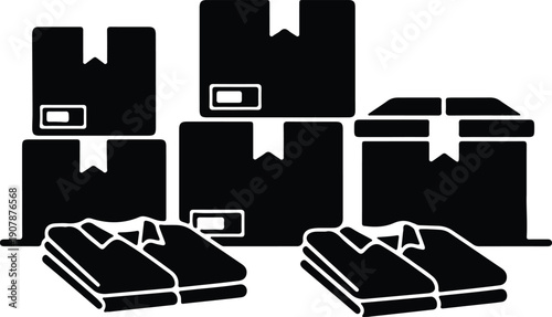 silhouette stack of boxes and folded clothes for shipping and delivery vector design