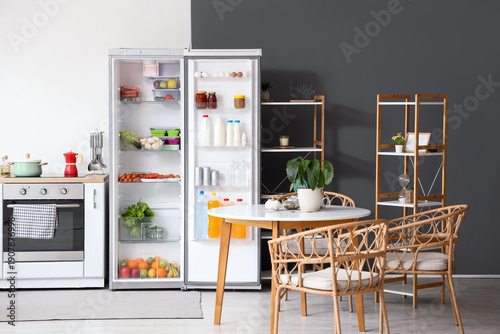 Open big fridge with fresh ...