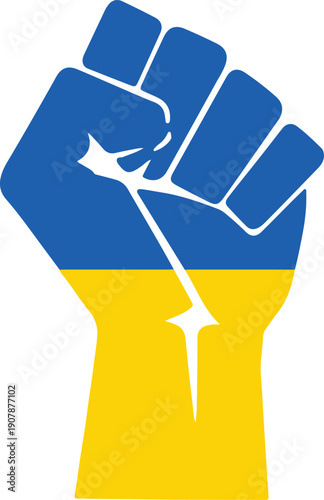 Raised fist symbol with ukrainian flag colors