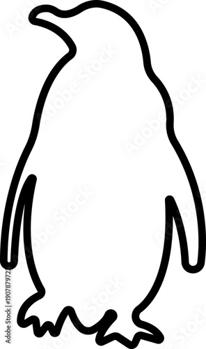 Penguin Line Style Vector Black Icon, Antarctic Bird Silhouette Symbol and Wildlife Outline Graphic Group Featuring Penguin, Seabird and Flightless Bird