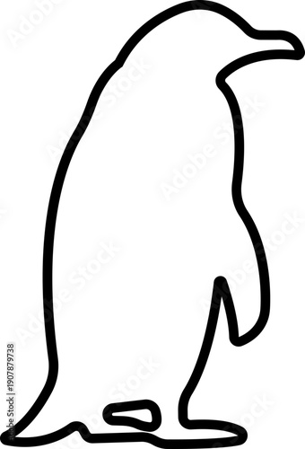 Penguin Line Style Vector Black Icon, Antarctic Bird Silhouette Symbol and Wildlife Outline Graphic Group Featuring Penguin, Seabird and Flightless Bird