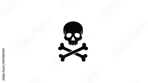 Classic skull and crossbones pirate symbol in solid black silhouette on a white background representing danger poison and warning signs.