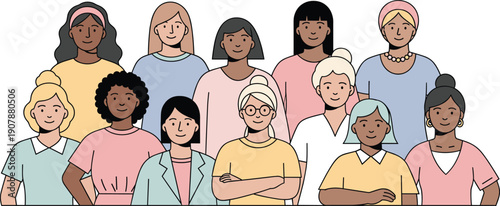 Harmony of Women: A beautiful illustration of diverse women from different backgrounds, united in their shared experiences. a celebration of womanhood, solidarity.