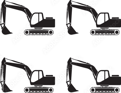 Excavators. Heavy construction machines. Vector illustration