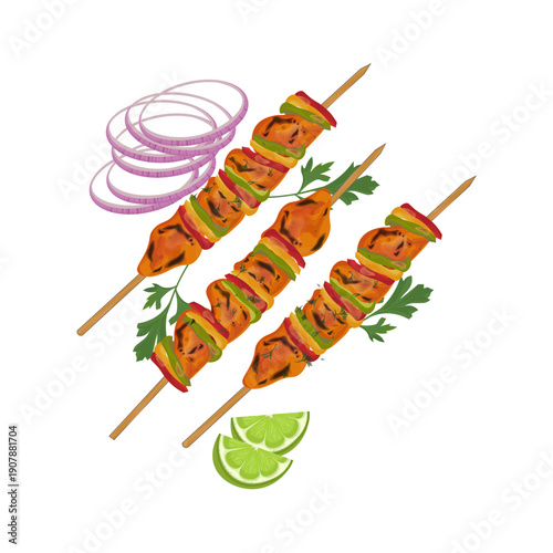 Vector Illustration logo Clipart Tandoori Chicken Tikka Isolated