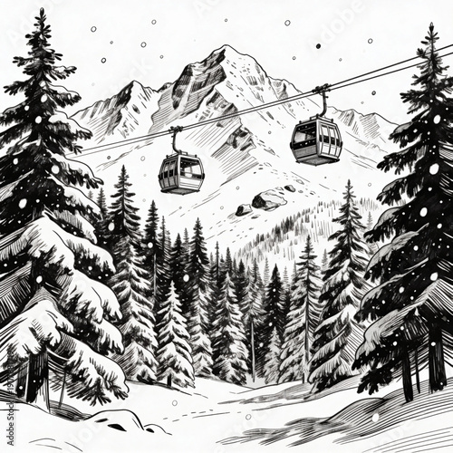 Winter Ski Resort Landscape Illustration