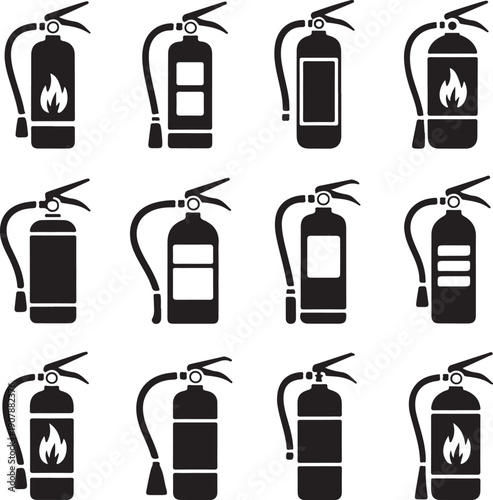 fire extinguisher icons set isolated on white background