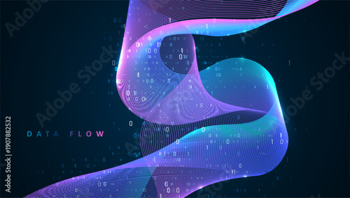 Wallpaper Mural Particles dynamic line flow. Big data code representation. Data connection speed line. Futuristic network representation. Graphic concept for your design Torontodigital.ca