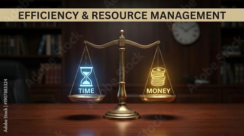 Balance Scale Showing Time and Money for Efficiency and Resource Management.