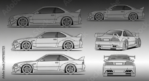 Detailed Technical Drawing of a Sports Car.