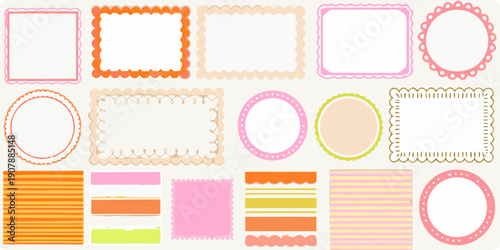 Collection of colorful frames and borders in various shapes and patterns