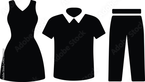 silhouette fashion clothing items dress shirt and trousers vector design