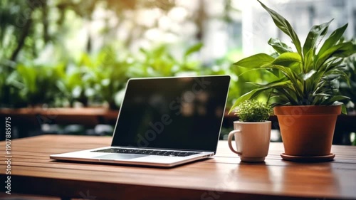 Wallpaper Mural テーブルのPCとぼかし背景 Torontodigital.ca