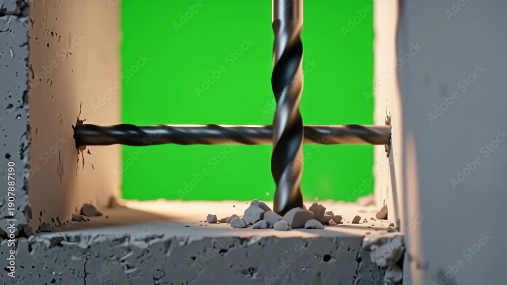 custom made wallpaper toronto digitalMetal Drill Bit Drilling Into Concrete Block on Green Screen