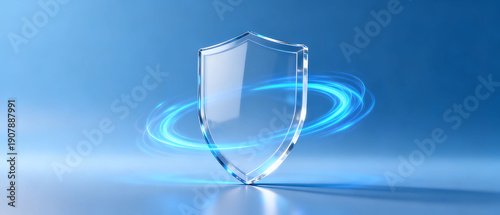 Glass shield with glowing blue energy