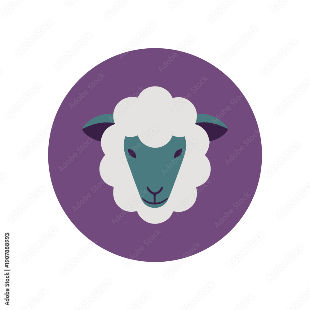 Obraz premium Vibrant sheep icon with purple background for modern branding