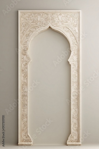 Ornate White Archway Carving, Islamic Architecture, Decorative Wall Panel, Vintage Design