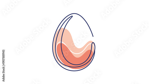 Easter egg single line drawing with abstract pink and orange color shapes inside representing spring holidays and creative design.