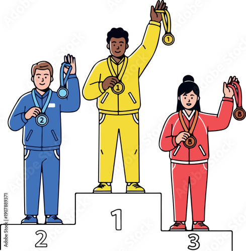 Flat 2D vector, Corporate Winner Holding Trophy Isolated on Transparent Background