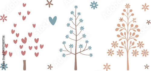 Cute Christmas Tree Outline Collection  Floral and Heart Patterns