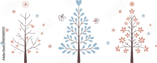 Cute Christmas Tree Outline Collection  Floral and Heart Patterns
