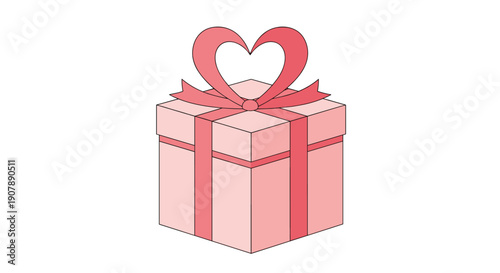 Charming illustration: pink gift box with a heart-shaped ribbon bow symbolizing love celebration generosity and thoughtful appreciation, Generative AI.