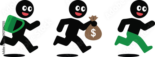 Cartoon Thief Outline Icon Set  Sneaking, Stealing, and Escape Actions