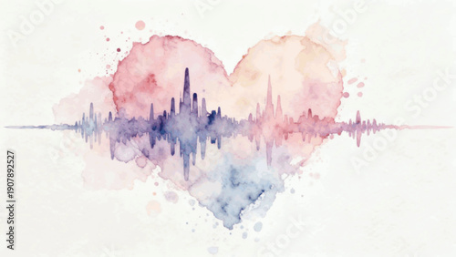 Love Waves Heart Shaped Soundwaves isolated watercolor vector illustration svg