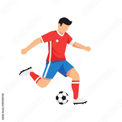Dynamic illustration of a male soccer player in action, skillfully kicking a football during a competitive match, embodying athletic energy and the spirit of the game
