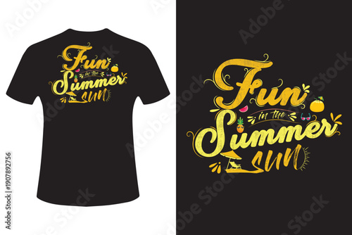 Fun summer 2014 vector t shirt design yellow text on black apparel