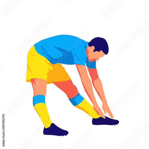Vector illustration of a male athlete in athletic wear stretching his leg, symbolizing warm-up, flexibility, and physical conditioning for sports or an active lifestyle