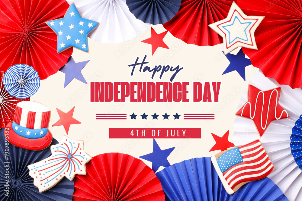 Obraz premium Fourth of July decorations display cookies and paper fans