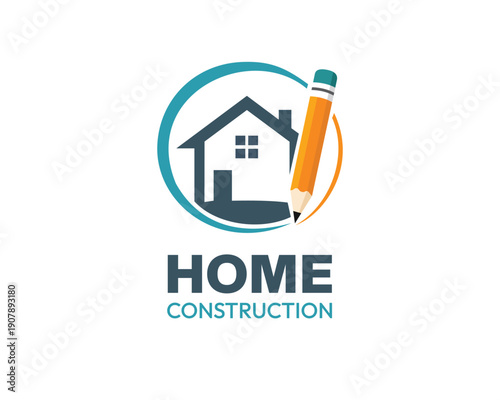 Creative Architecture Logo, Construction logo. Home renovation logo and Home Design Logo Template featuring House and Pencil Icon for Studio, Drafting, and Interior Decor Business Branding