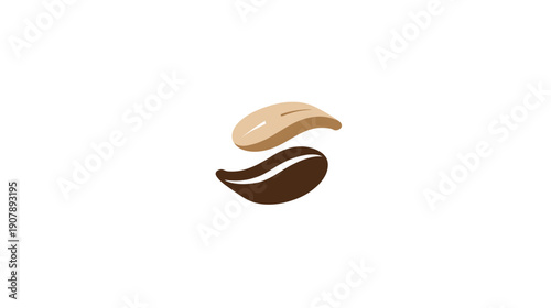 Graphic design of two beans, a light beige and a dark brown, on a white background