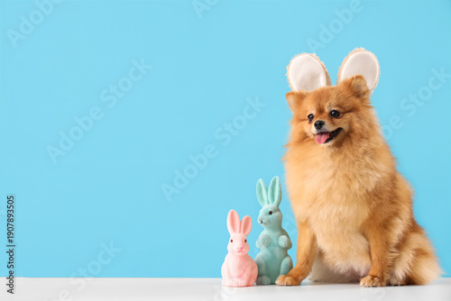Cute Pomeranian dog in bunn...