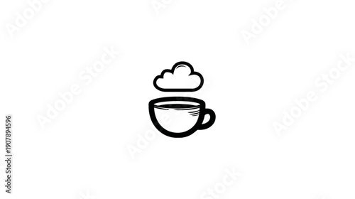 A simple, black-outlined icon of a coffee cup with steam rising in the shape of a cloud