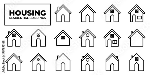 Housing & Residential Building of home related line icons. Thin line vector set of signs for infographic, logo, app development and website design