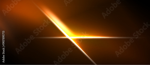 Bright orange light streaks across black background. Intense glow radiates from central intersection, creating dramatic effect.