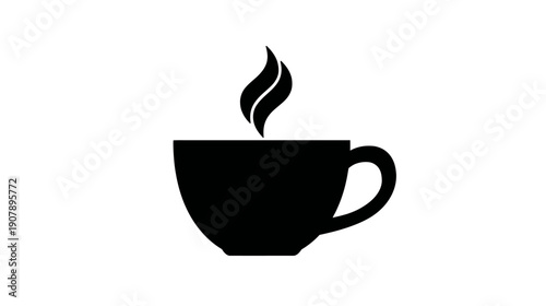 Silhouetted black coffee cup with rising steam against a white background