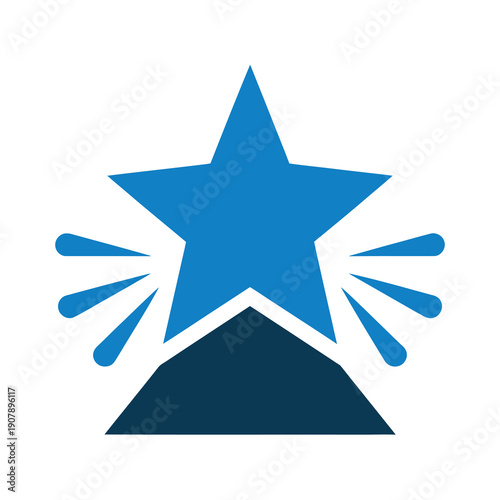 Vector graphic of a blue star shining brightly over a dark blue mountain