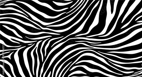Close-up view of abstract black and white zebra stripes creating a dynamic and wavy pattern.