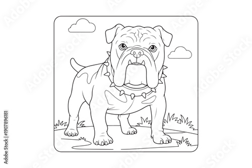 Bulldog Outline Coloring Page – Printable Dog Vector for Children, Bulldog Coloring Page