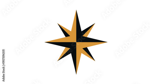 A symmetrical eight-pointed star divided into four quadrants with alternating black and gold sections