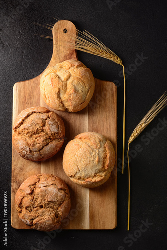 Board with delicious buns a...