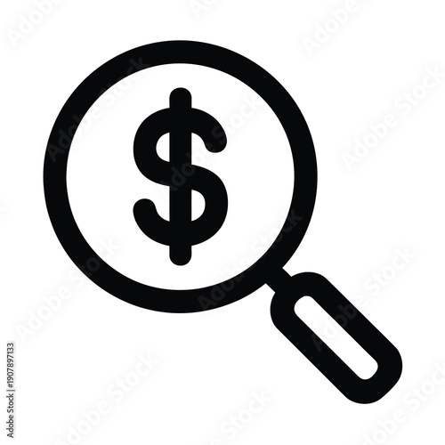 Vector graphic of a magnifying glass with a dollar sign inside the lens clearly visible