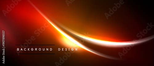 Abstract neon lines create vibrant orange, red glow. Dark background emphasizes luminous curves, modern design element.