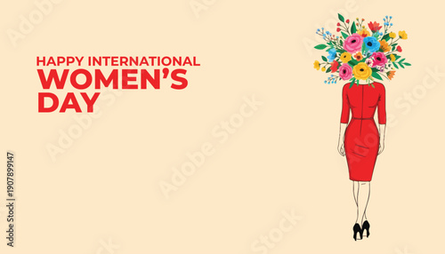 International women's day celebration with a woman in red dress