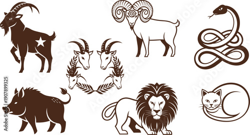 Zodiac signs isolated on transparent background